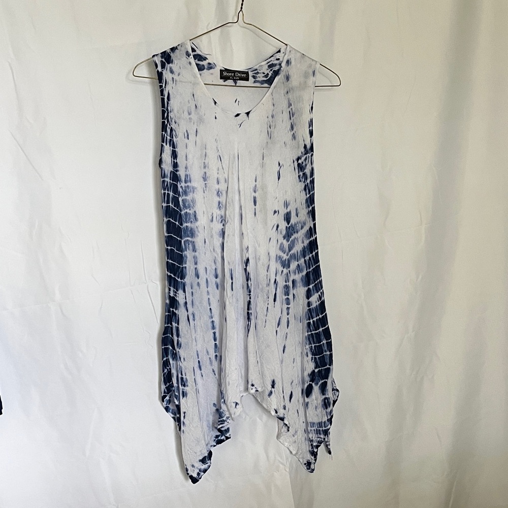 Pretty Blue & White lightweight Tie-Dye Sleeveless Beach Cover Up made in India